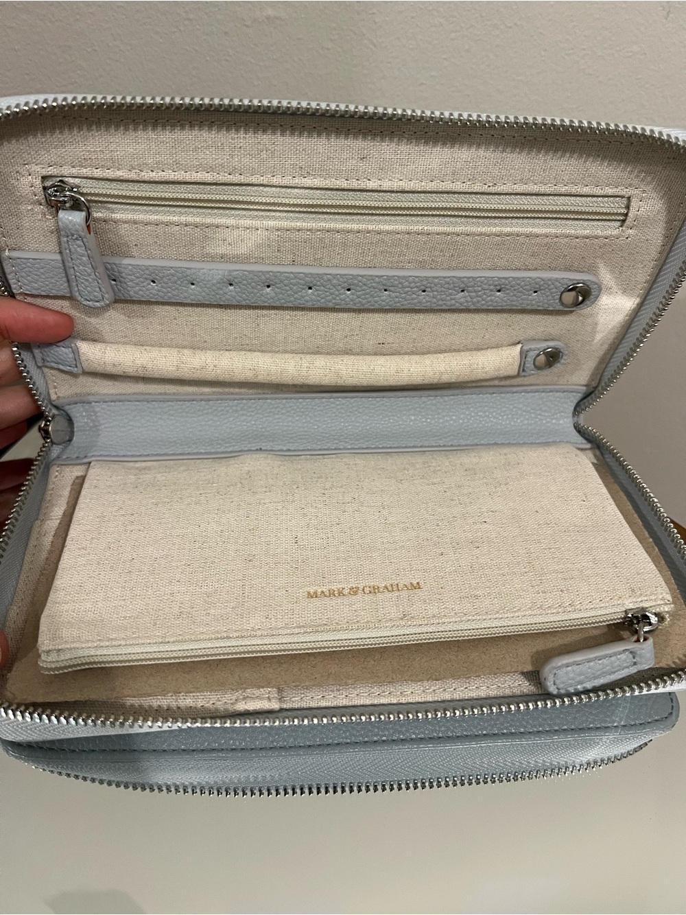 Mark & Graham Pale Blue Pebbled Leather Jewelry Organizer